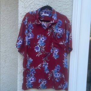 Tommy Bahama TB943 Men's Red/Blue Floral Silk Button up Short Sleeve Top Size XL